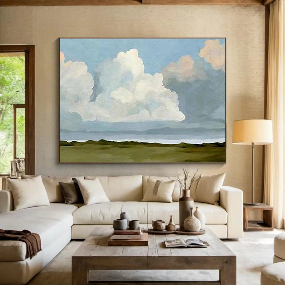 Soothing Blue Sky and Fluffy Clouds Art for a Calm and Peaceful Reading Nook Oasis DLZ2789