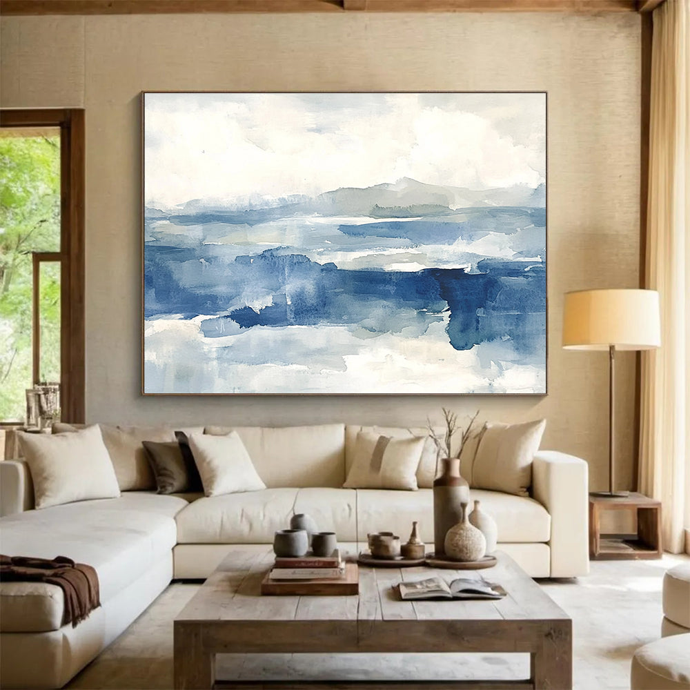 Blue - Toned Abstract Landscape Art for Coastal Home Office & Relaxing Beach House SC289