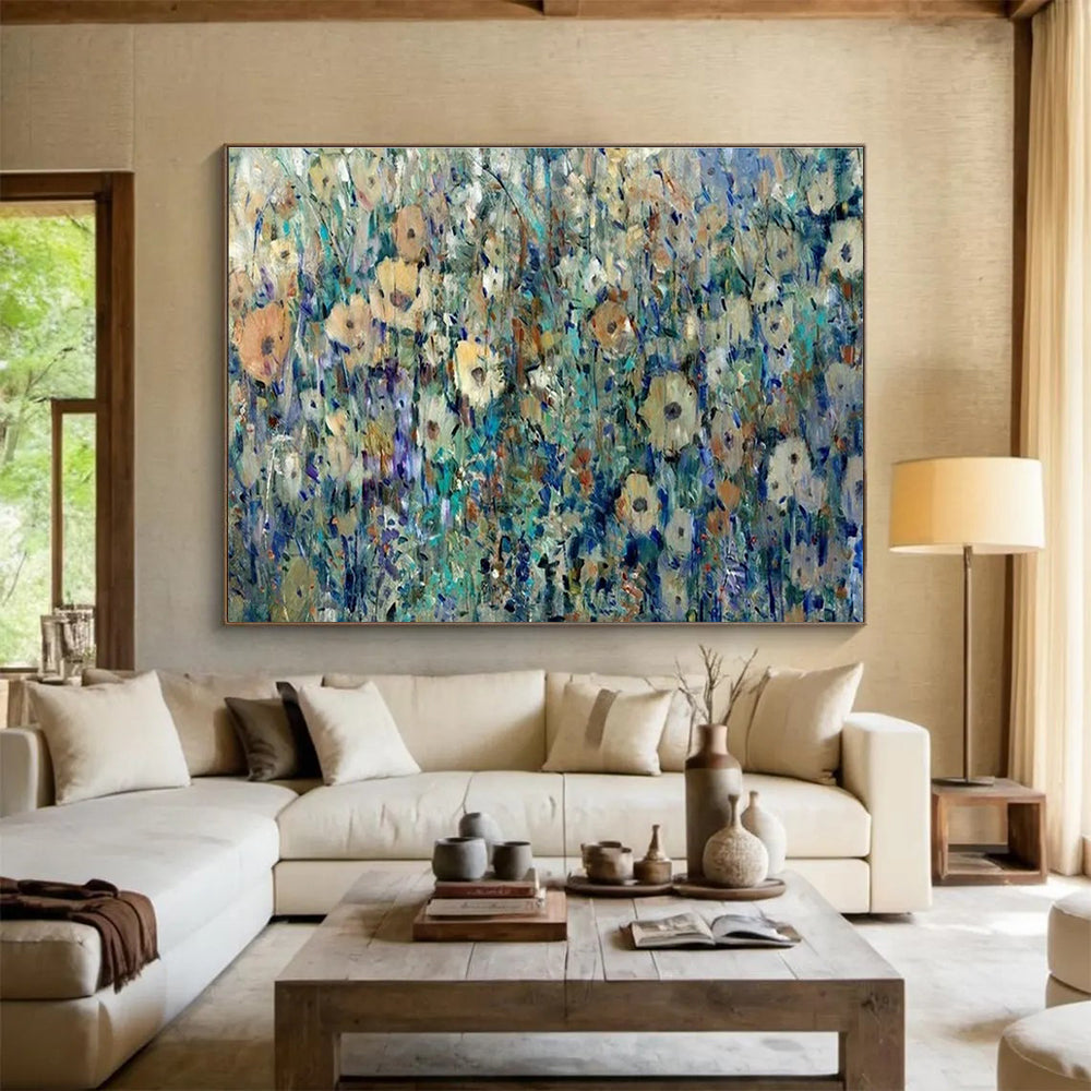 Colorful Flower Field Oil Painting for Countryside Café Dining Areas DLZ3281