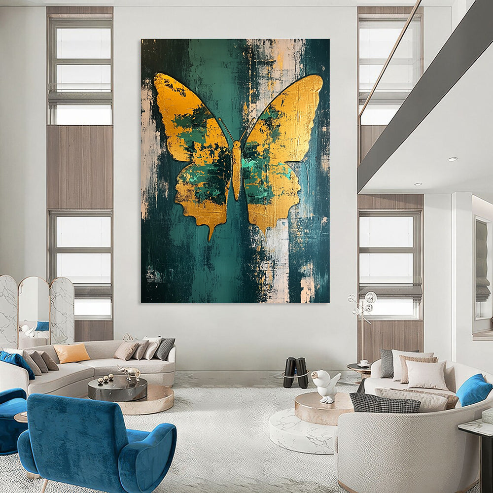 Golden Butterfly on Green for Bohemian Living Room & Nature - Inspired Café STSC280
