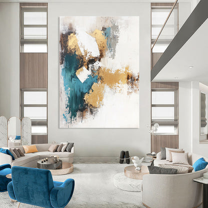 Gold and Teal Abstract Composition for Luxury Hotel Lobby & Contemporary Office STSC211