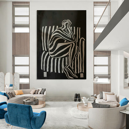 Striped Figure in Meditation Art for Yoga Studio & Minimalist Living Room DLZ0700