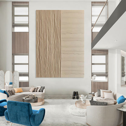 Beige Textured Lines Art for Minimalist Hallway & Design - Focused Office DLZ2178