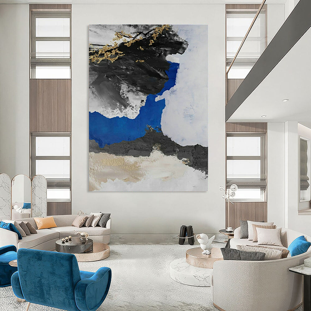 Blue - Black - Gold Tree - Inspired Abstract Art for Living Room & Asian - Inspired Restaurant DLZ1238