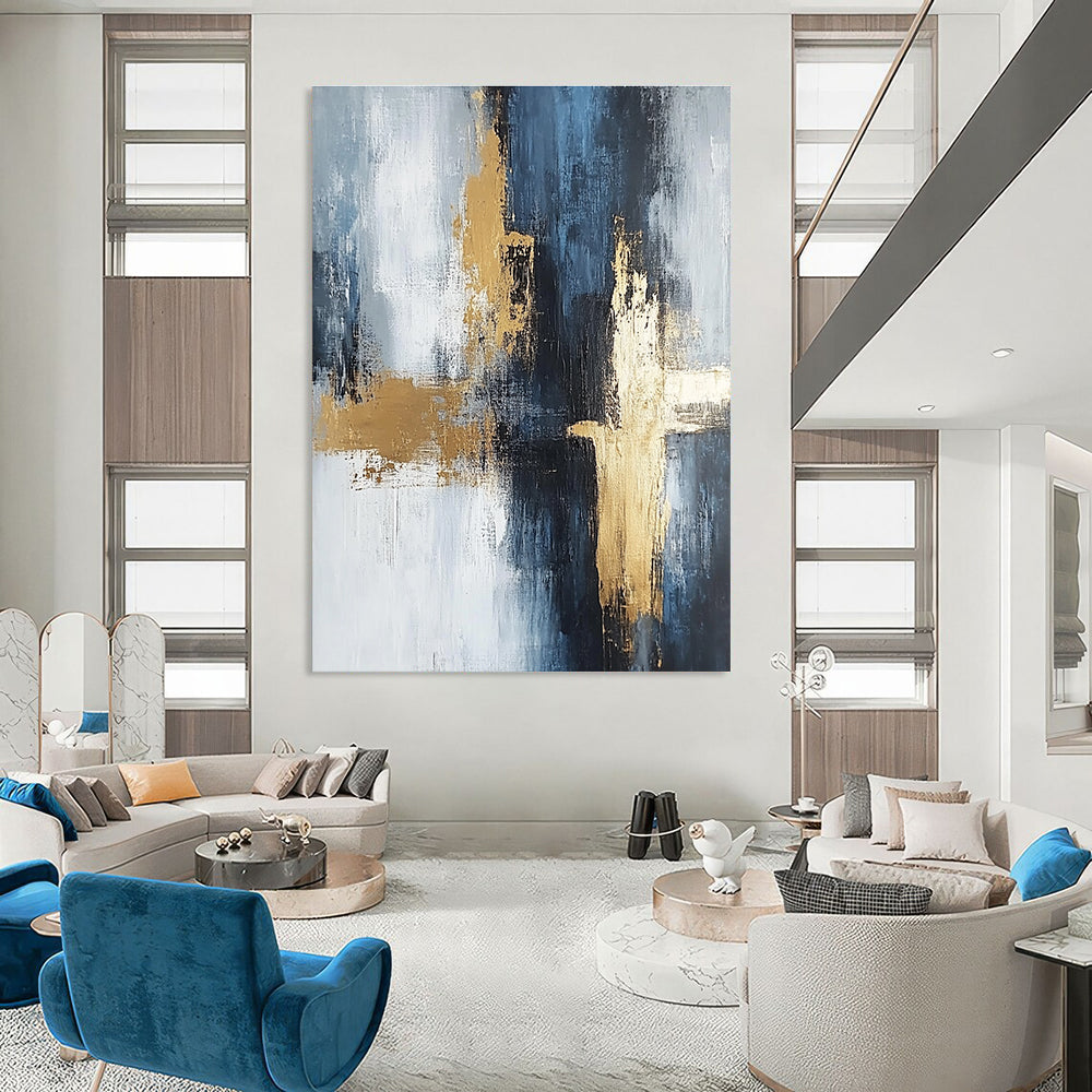 Blue and Gold Abstract for Luxury Spa Lounge & Elegant Dining Room STSC433