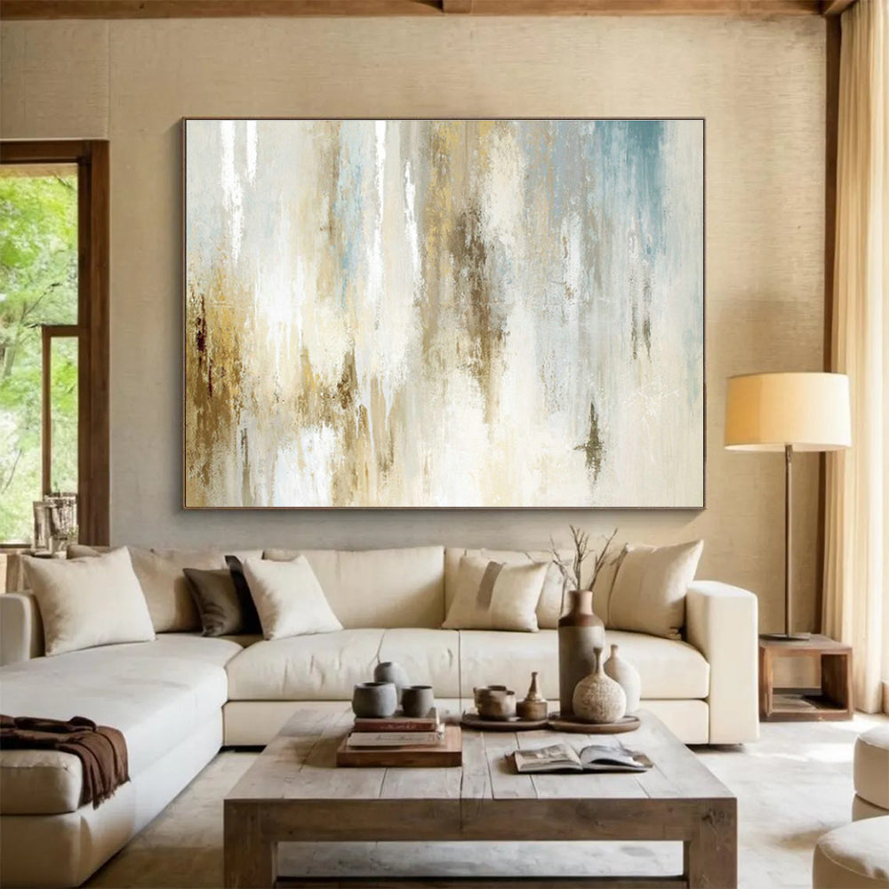 Beige - Blue Abstract Art for Scandinavian - Style Home Offices DLZ2521
