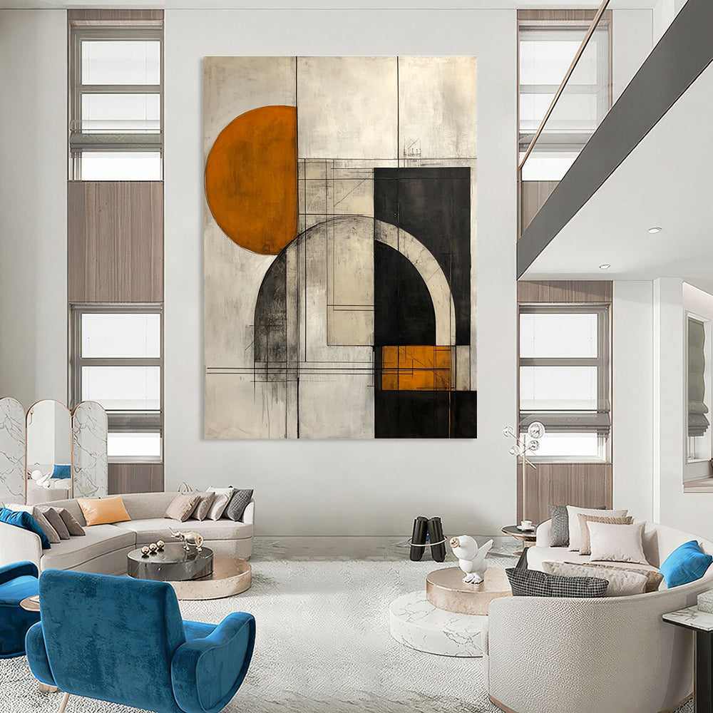 Geometric Orange and Grey Abstract for Industrial - Chic Loft & Modern Design Studio STSC754