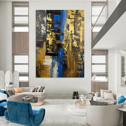 Gold and Blue Abstract Art for Luxury Penthouse & Upscale Lounge DLZ0739