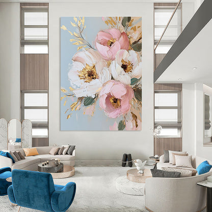 Floral Bouquet with Gold Accents Art for Luxury Home Dining Room & Elegant Bridal Suite STSC1375