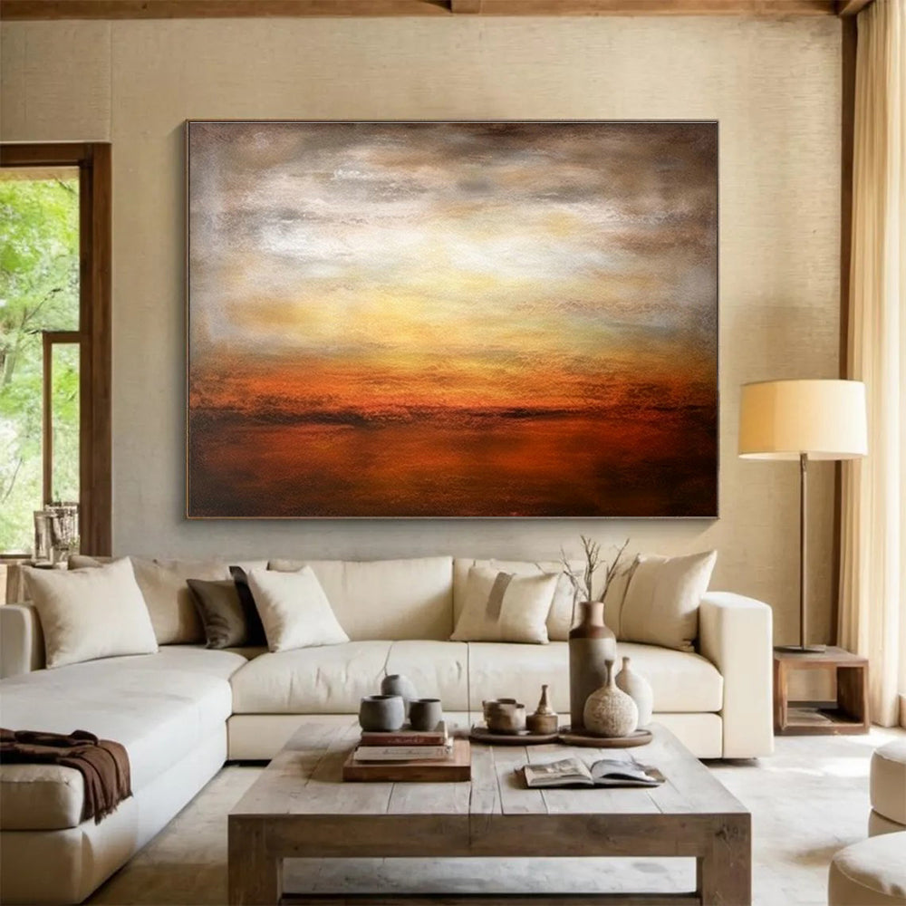 Orange - Yellow Sunset Seaside Abstract Art for Bold Dining Room DLZ2727