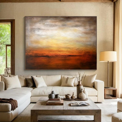 Orange - Yellow Sunset Seaside Abstract Art for Bold Dining Room DLZ2727