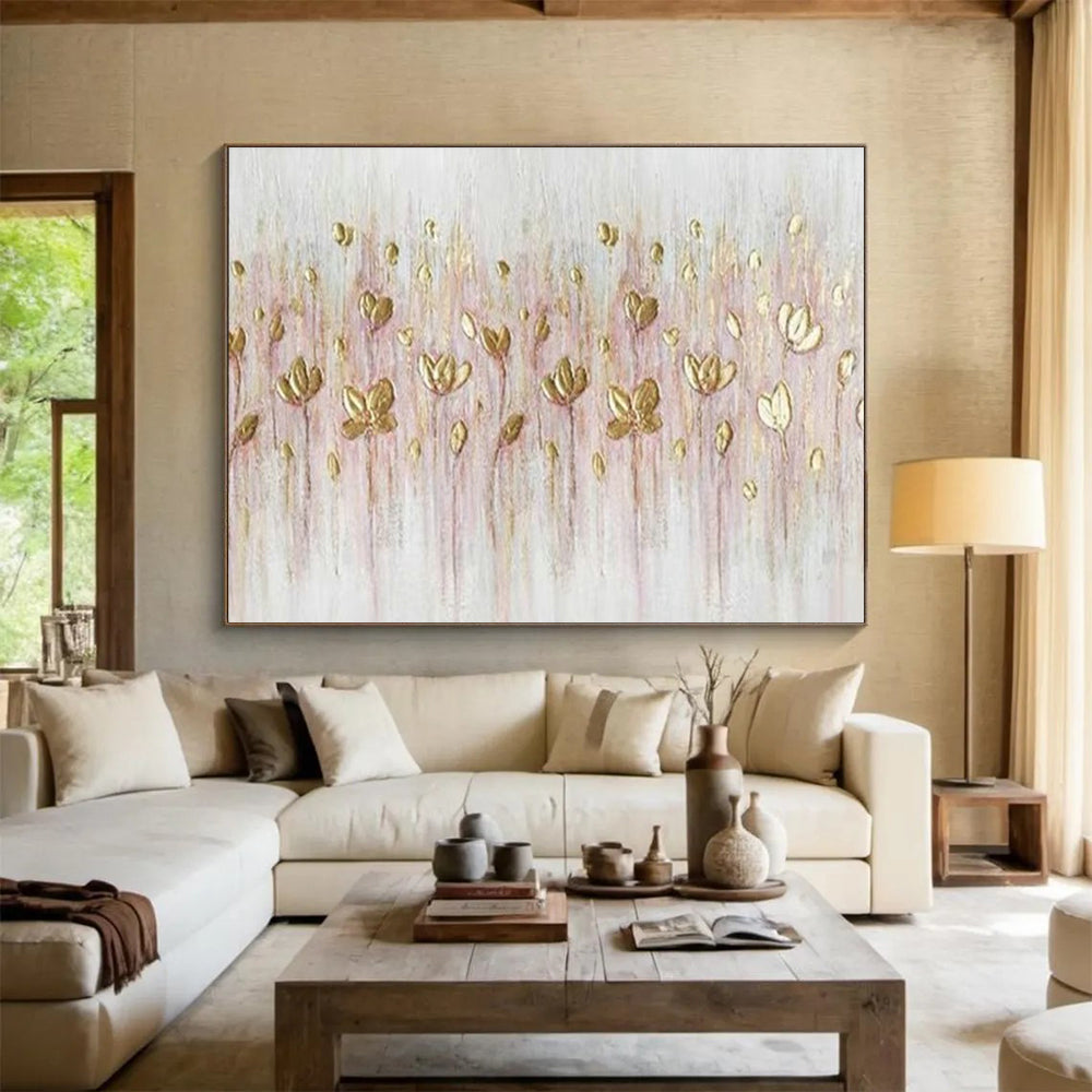 Gold - Pink Floral Art for Elegant Bridal Suite Decor DLZ3259