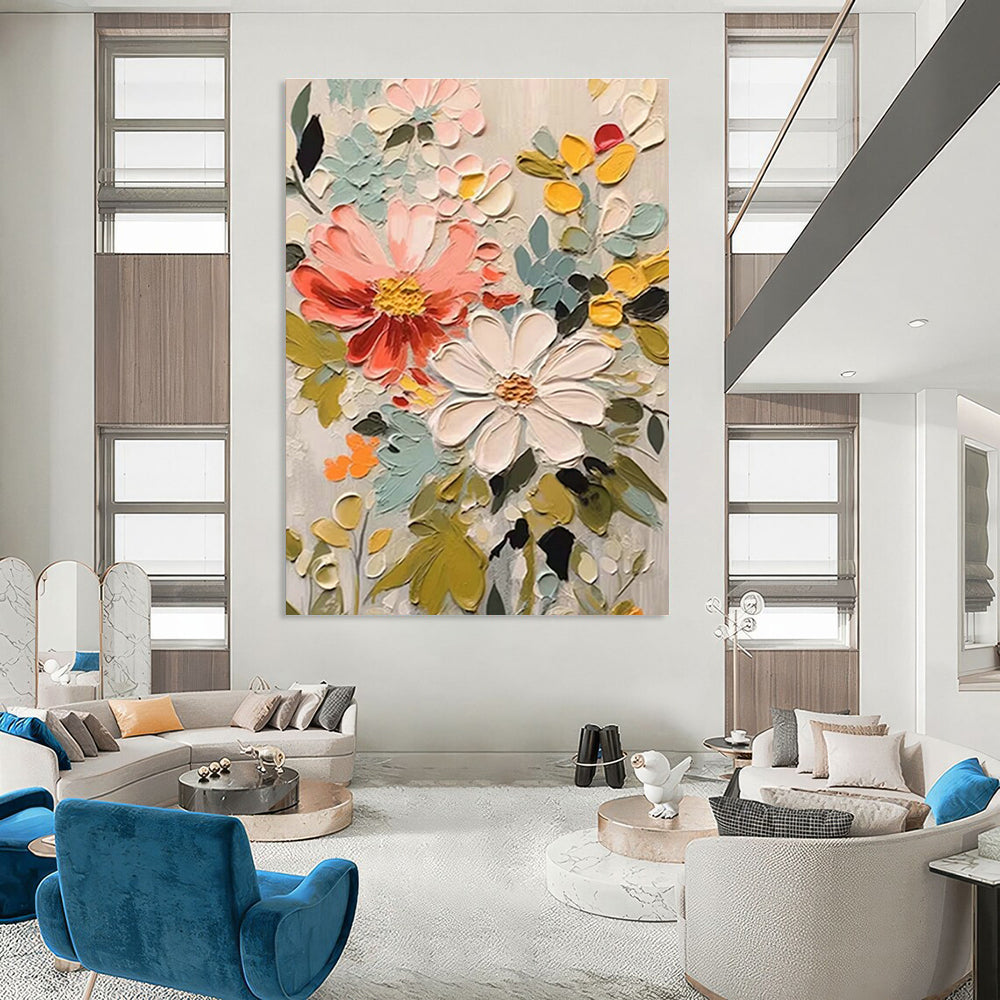 Textured Flower Bouquet Art for Shabby - Chic Kitchen & Garden - Themed Café DLZ1541