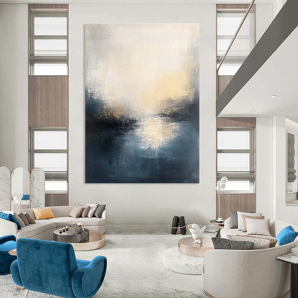 Soft - Hued Abstract Lake Sunset for Minimalist Bedroom & Art - Loving Home Lounge STSC169
