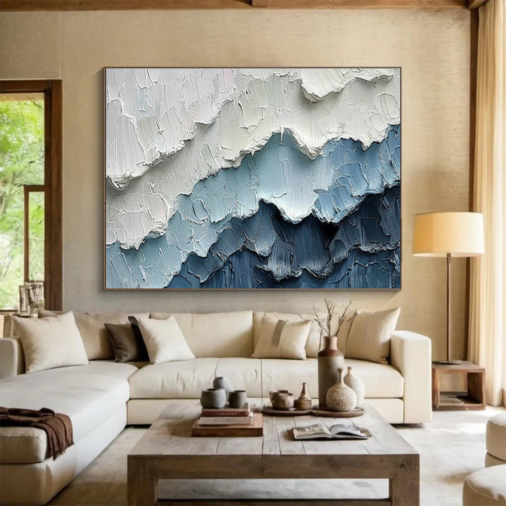Blue - White Mountain Abstract Art for Serene Living Rooms DLZ2433
