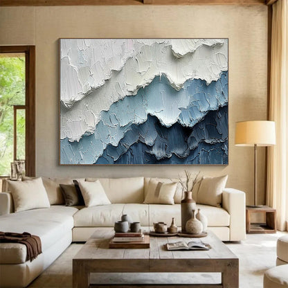 Blue - White Mountain Abstract Art for Serene Living Rooms DLZ2433