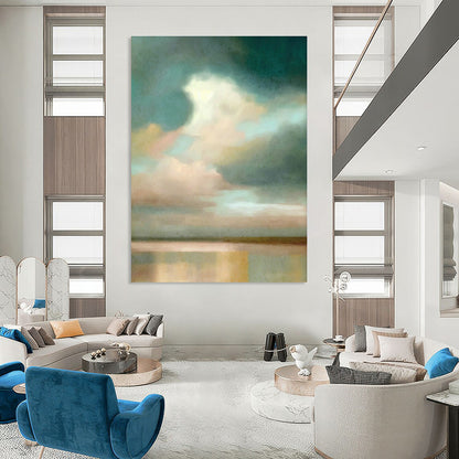 Misty Sky & Water Landscape Art for Serene Meditation Room & Coastal Home Office DLZ1364