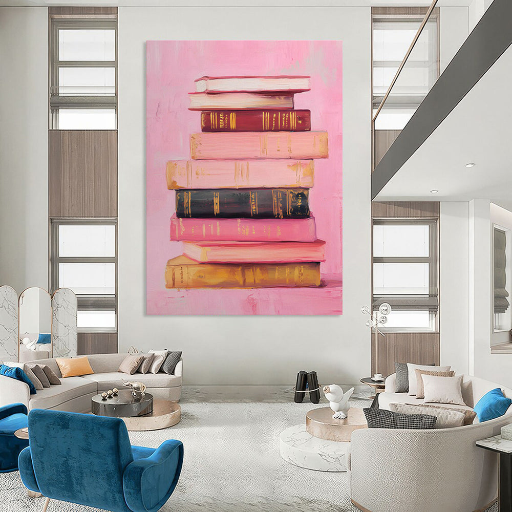 Realistic Book Stack Painting for Bookstore & Intellectual’s Study DLZ0657