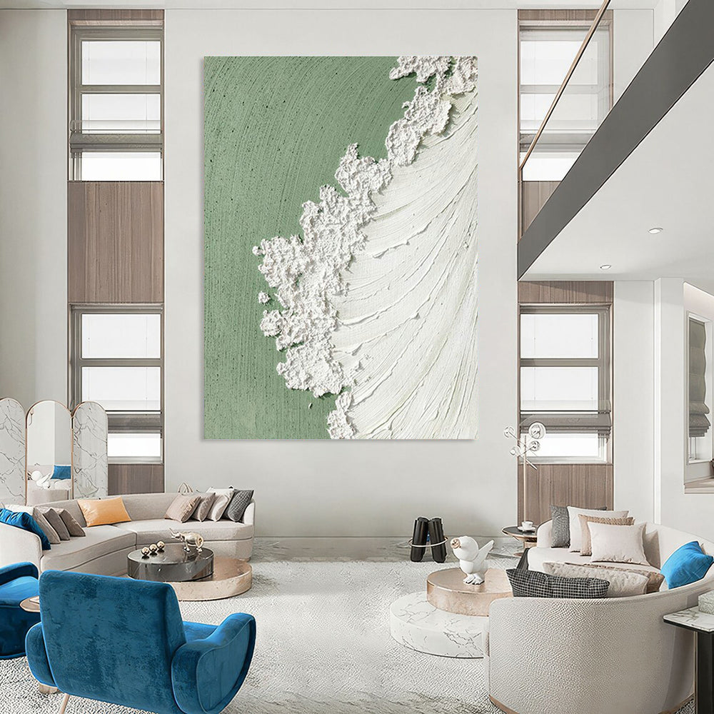Green and White Textured Edge Art for Scandinavian - Style Café & Contemporary Living Room DLZ2202