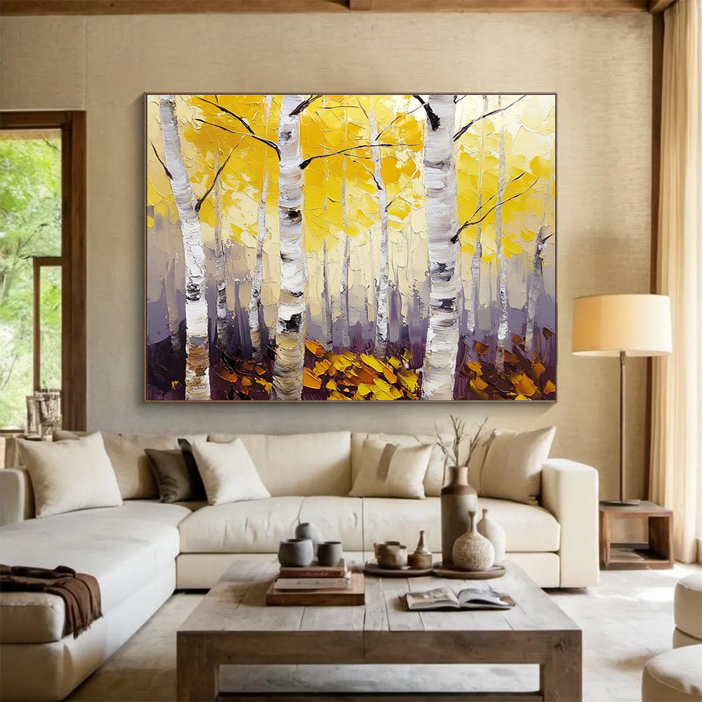Golden Birch Forest Art for Autumn - Themed Restaurant & Rustic Home SC407