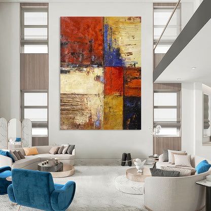 Red - Blue Patch Abstract Art for Living Room & Dining Room DLZ0464
