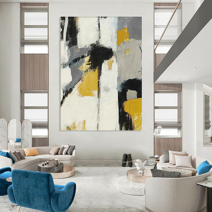 Gray, Yellow, and Black Abstract Art for Industrial Loft & Modern Art Bar DLZ2225