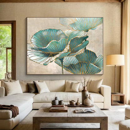 Blue - and - Gold Floral Pattern Art for Elegant Bathroom DLZ2812