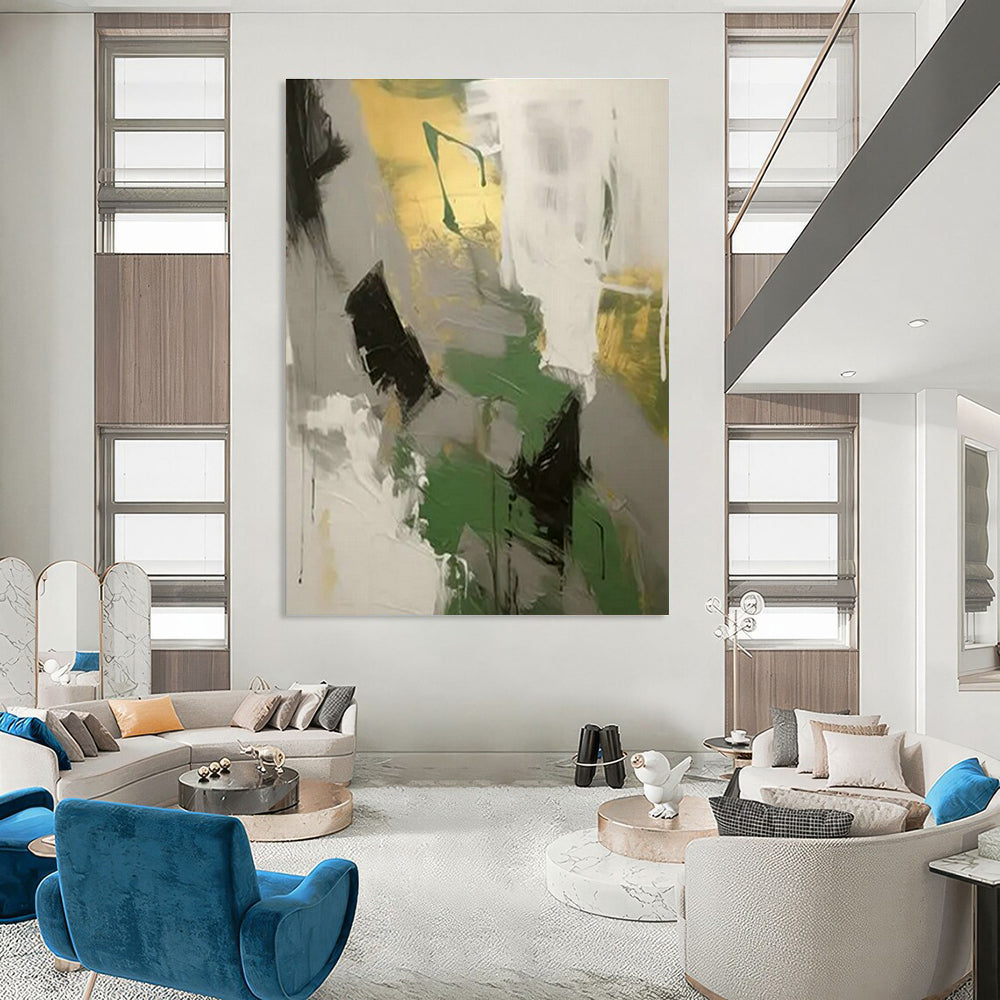 Green - Gray - Gold Abstract Art for Eco - Friendly Home & Wellness Center DLZ1697
