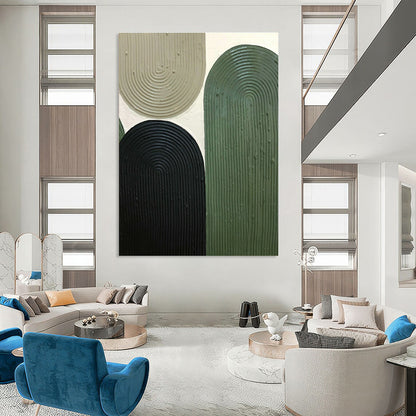 Green - Brown - Black Relief Art for Mid - Century Home & Outdoor - Inspired Restaurant DLZ1174