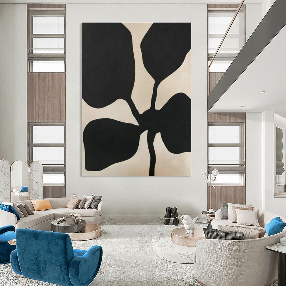 Black - White Petal - Shaped Abstract Art for Minimalist Living Room & Modern Art Café DLZ1890