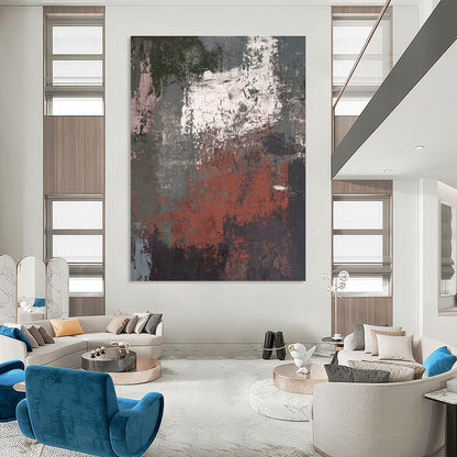 Gray - Red Textured Abstract Art for Industrial - Style Café & Contemporary Art Studio DLZ0637