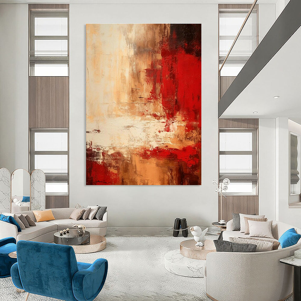 Red - Brown Abstract Art for Steakhouse Dining Room & Rustic Home Library DLZ1655