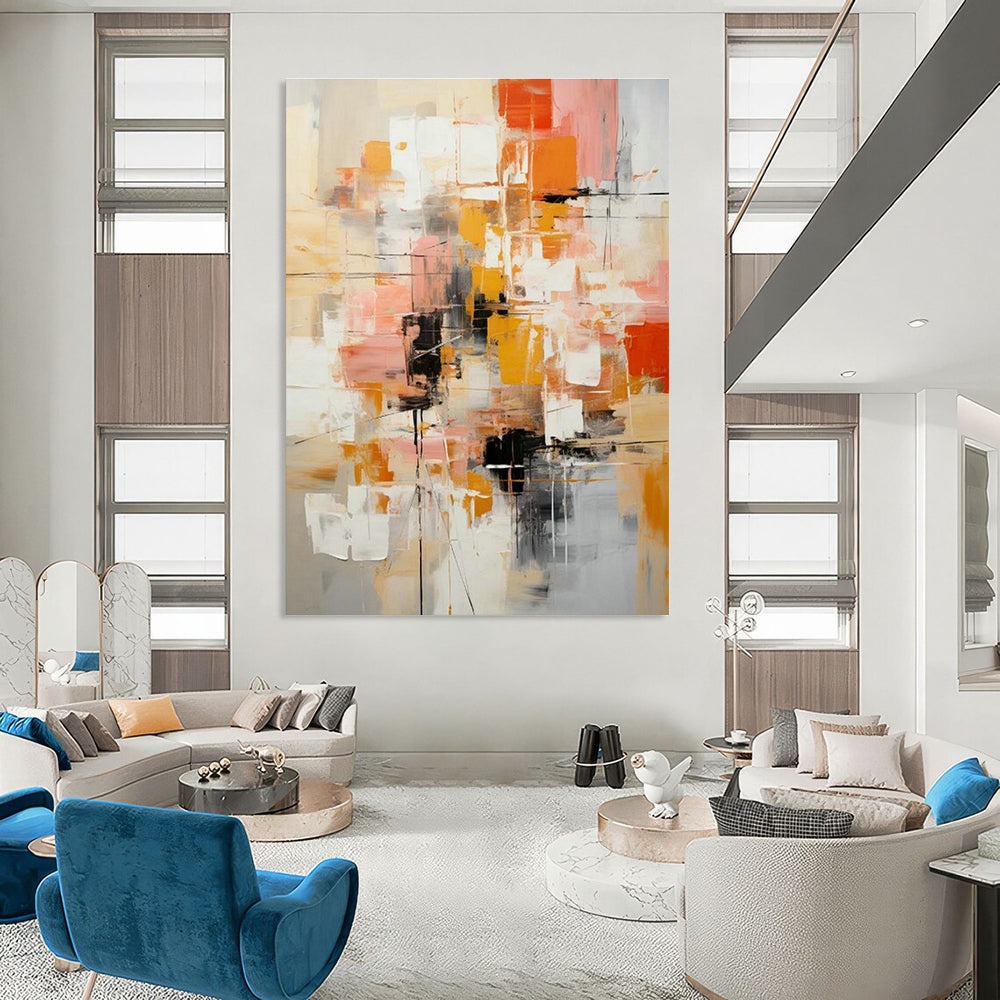Orange - Pink Abstract Painting for Living Room & Dining Room DLZ0342