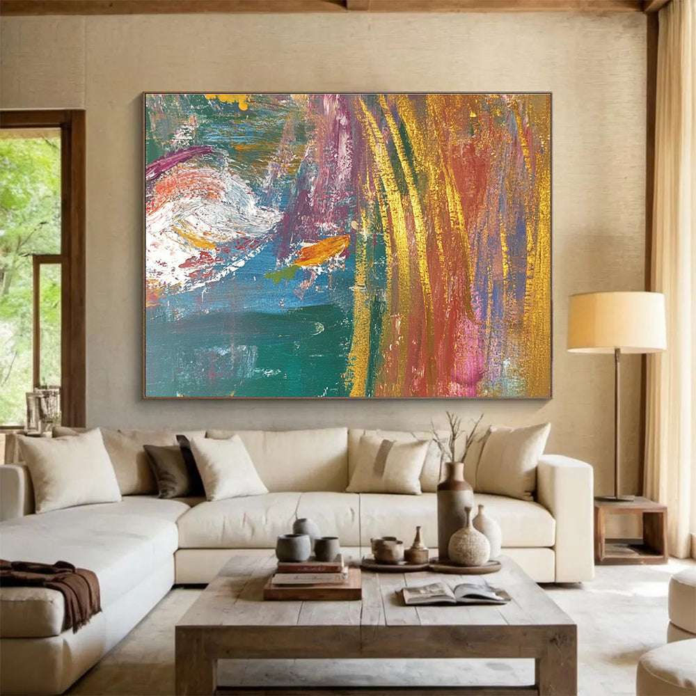 Vibrant Abstract with Gold Art for Luxury Home Office & High - End Hotel Lobby SC442