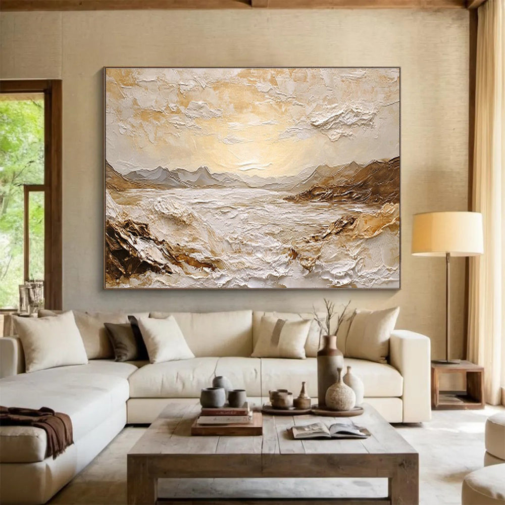 Gold Seaside Relief Art for Luxurious Coastal Bedroom DLZ2844