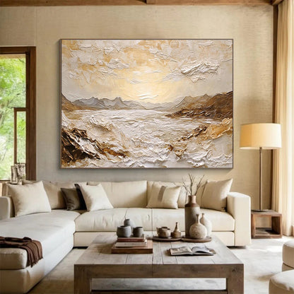 Gold Seaside Relief Art for Luxurious Coastal Bedroom DLZ2844