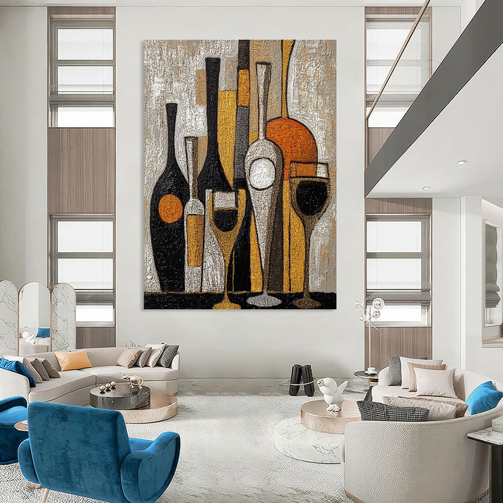 Bottles and Glasses Still Life for Rustic Wine Cellar & Art - Centric Dining Room STSC369