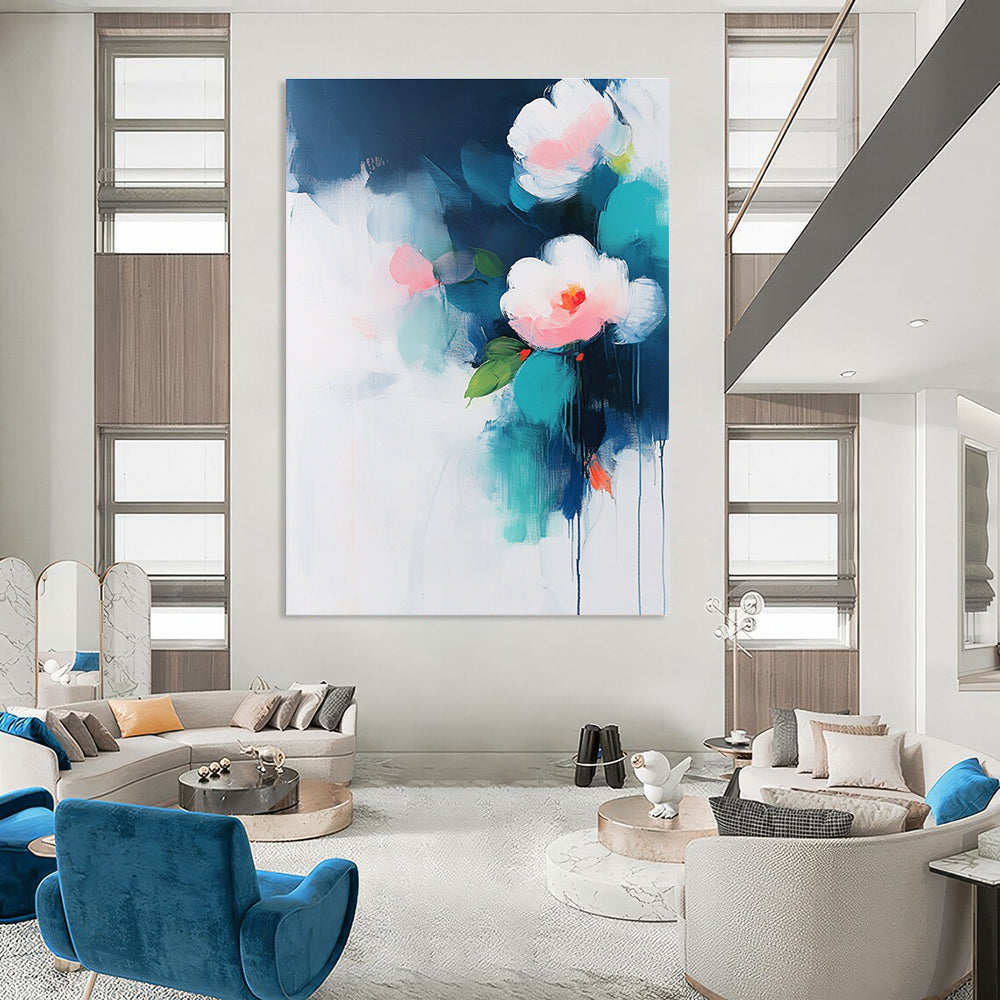 Soft Flower Blooms in Blue for Serene Bedroom & Calming Spa STSC375