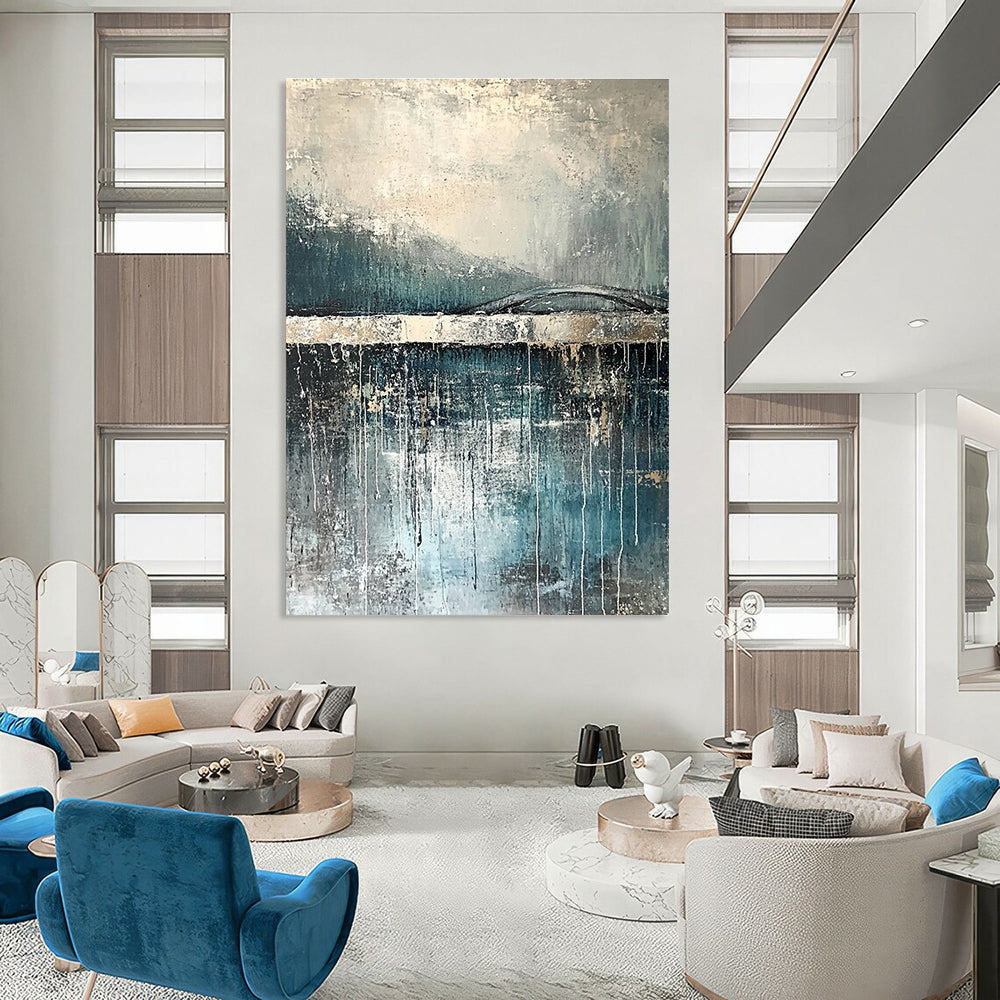 Gray and Blue Abstract Bridge for Rustic Home & Thoughtful Reading Nook STSC326