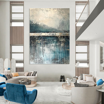 Gray and Blue Abstract Bridge for Rustic Home & Thoughtful Reading Nook STSC326
