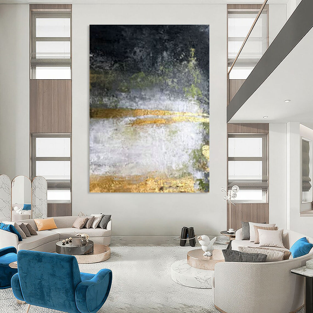 Black - White - Gray - Gold Abstract Art for Urban Penthouse & Art Gallery Corridor DLZ1905