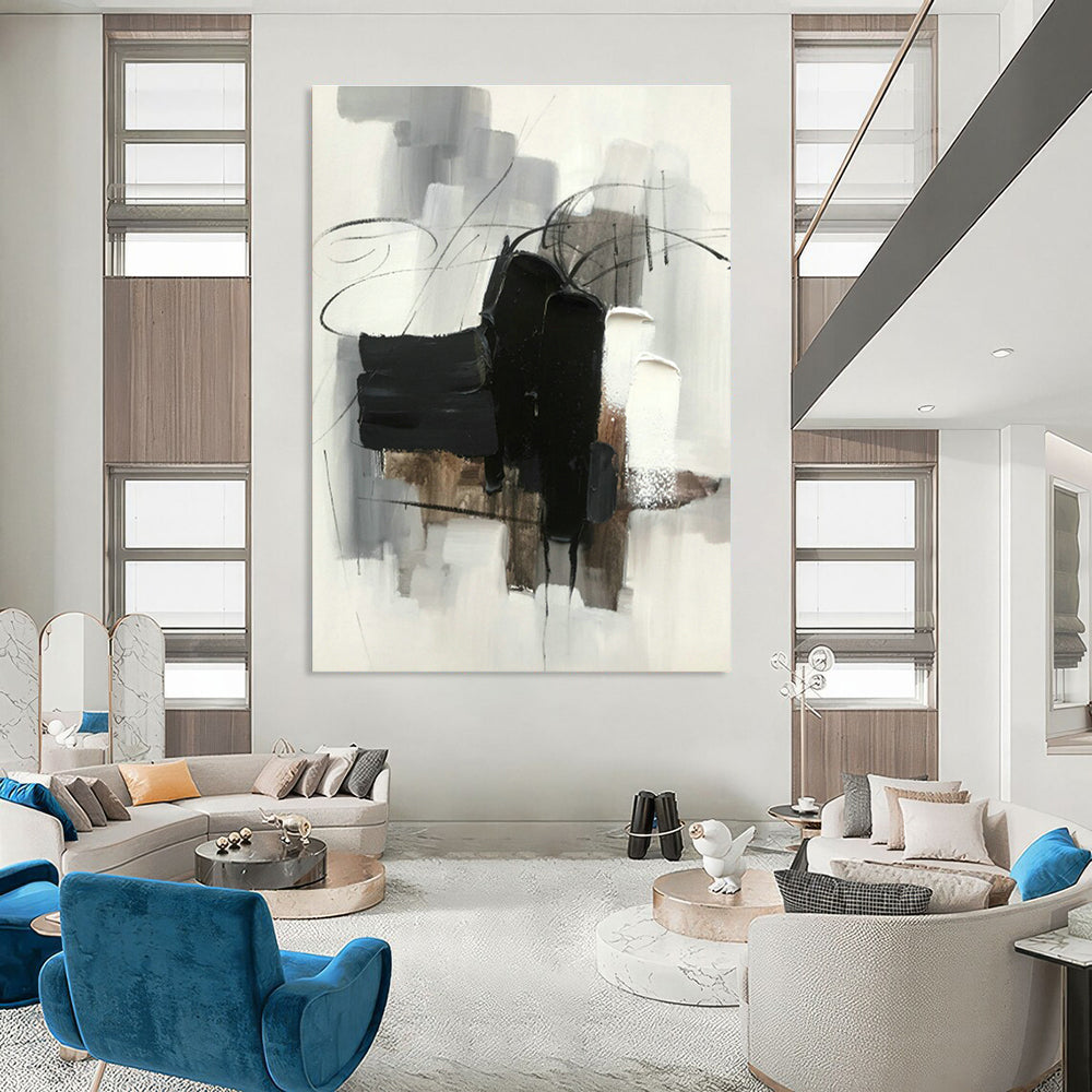 Black - White - Gray Abstract Painting for Minimalist Office & Art Gallery Corridor DLZ1282