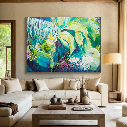 Blue - Green Plant Abstract Art for Nature - Themed Bathrooms DLZ2439