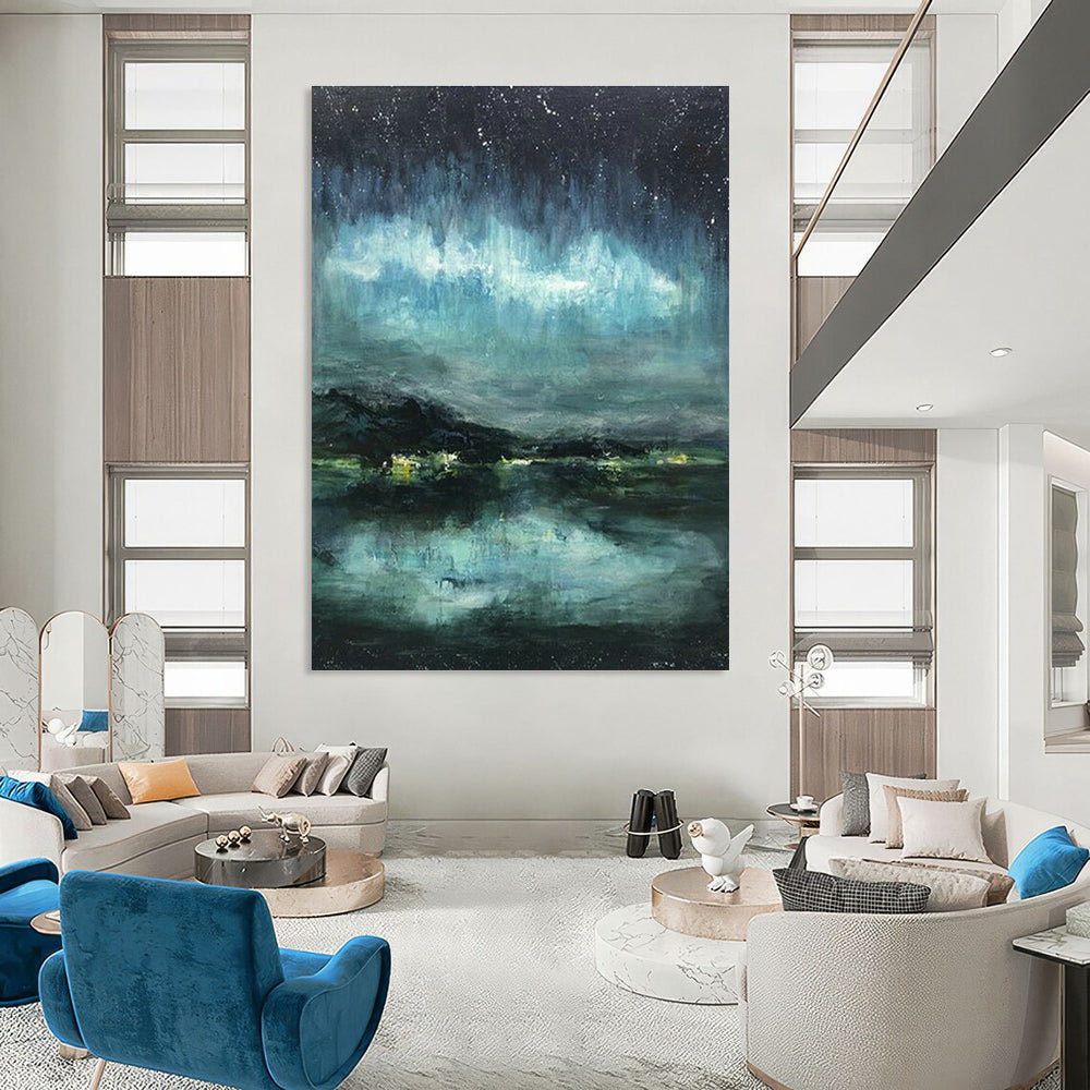 Aurora Night Scene Abstract Art for Ski Resort Lodge & Astronomy Enthusiast’s Home DLZ0633