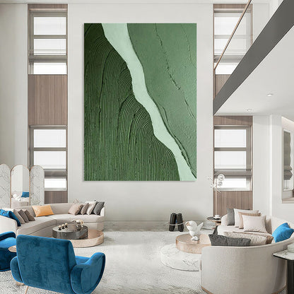 Green - White Textured River Art for Eco - Tourism Office & Waterfront Home Library DLZ1495