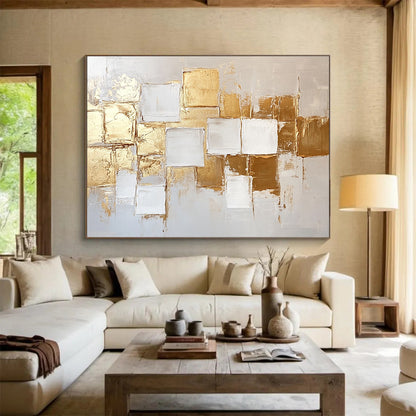 Gold and White Geometric Abstract Art for Luxury Hotel Suite & Upscale Art Gallery SC292