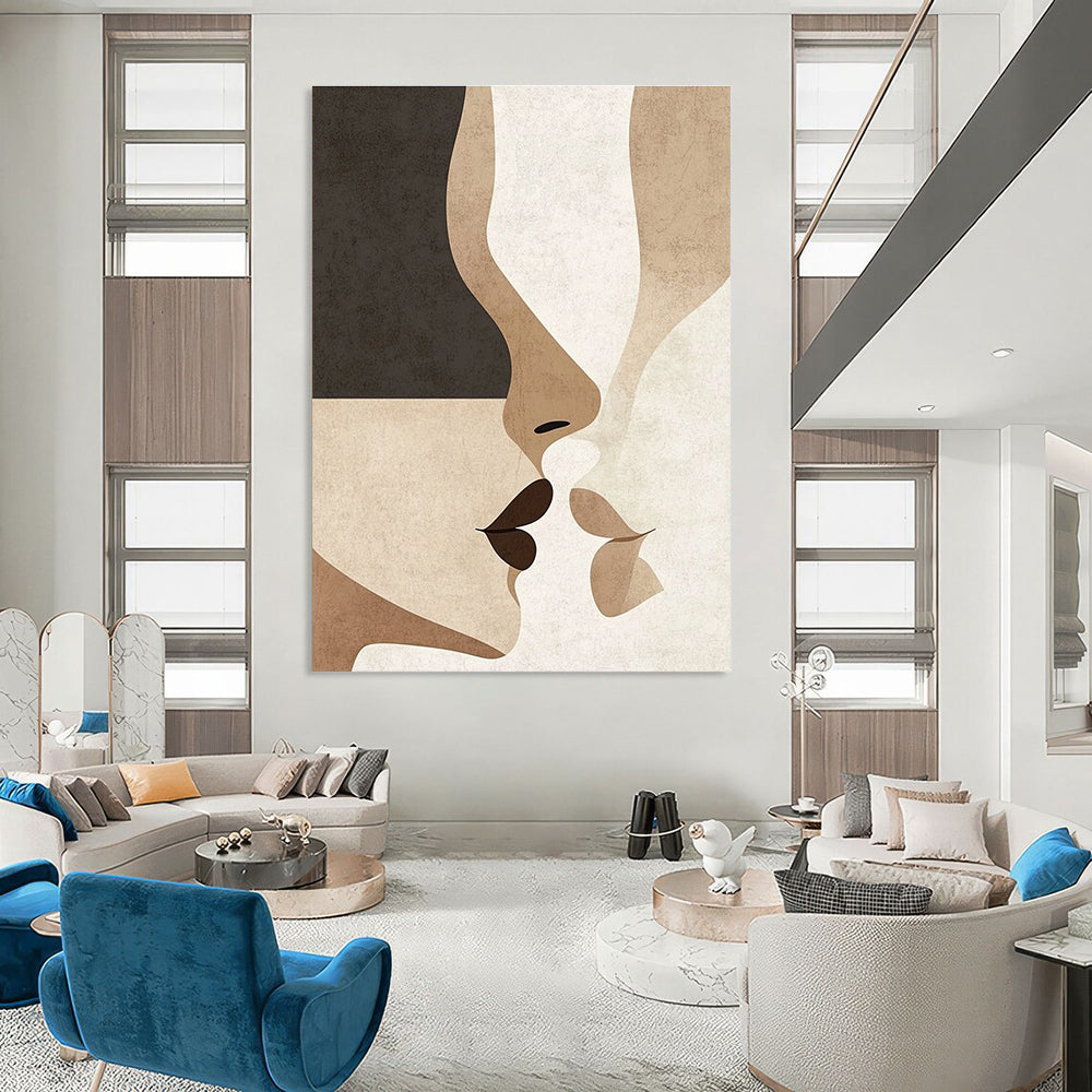 Abstract Faces in Neutral Tones Art for Bohemian - Style Café & Art - Decorated Bedroom STSC1342
