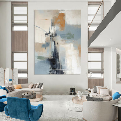 Blue - Brown Geometric Abstract Art for Modern Office & Art Gallery DLZ1261