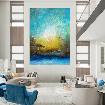 Blue - Yellow Abstract Art for Lakeside Cabin Bedroom Walls DLZ0046
