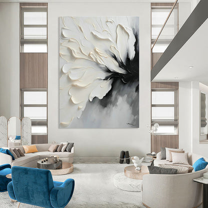 White - Black Flower Abstract Art for Art Studio & Modern Bedroom DLZ1648